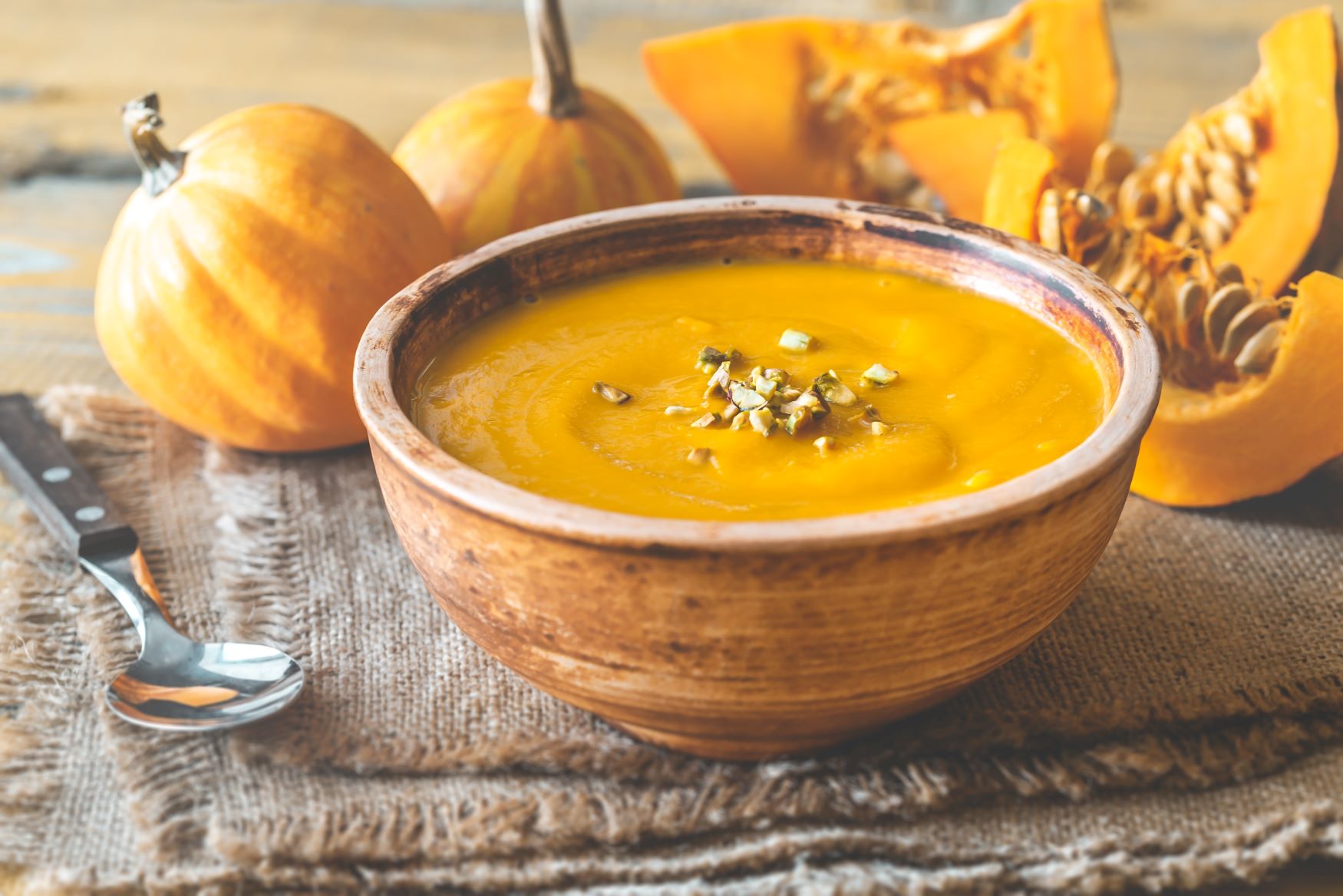 Bowl of creamy pumpkin soup